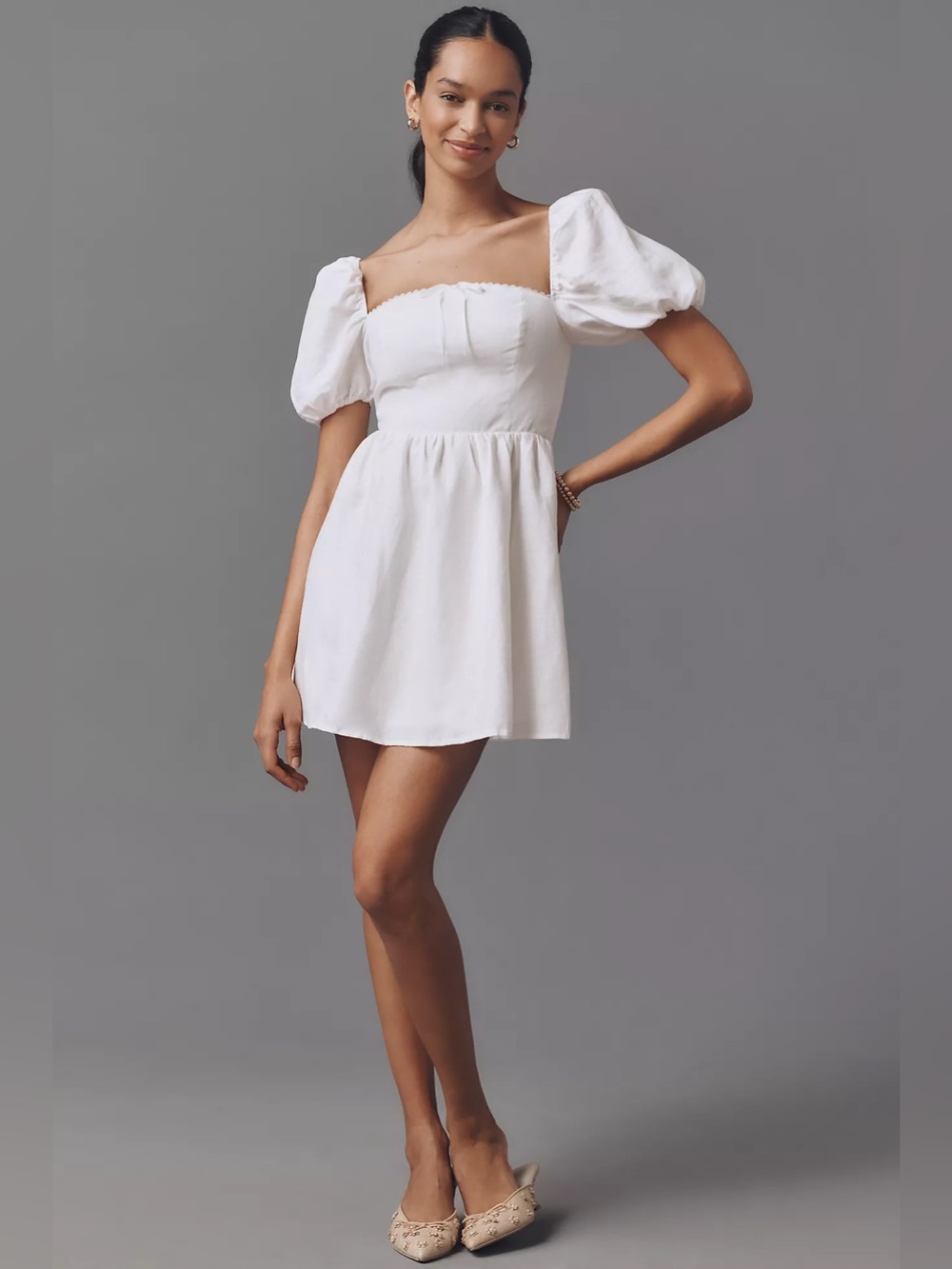 NWT Anthropologie Reformation Malvina Linen Puff-Sleeve Mini Dress Size 8